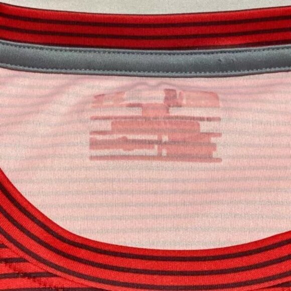 Under Armour Heatgear Loose Fit Mens Large Red Gray Stripe Short Sleeve Tech Tee - Picture 9 of 11